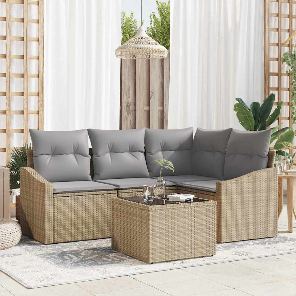 vidaXL Sofa Set mit Kissen 5 pcs Beige Poly Rattan