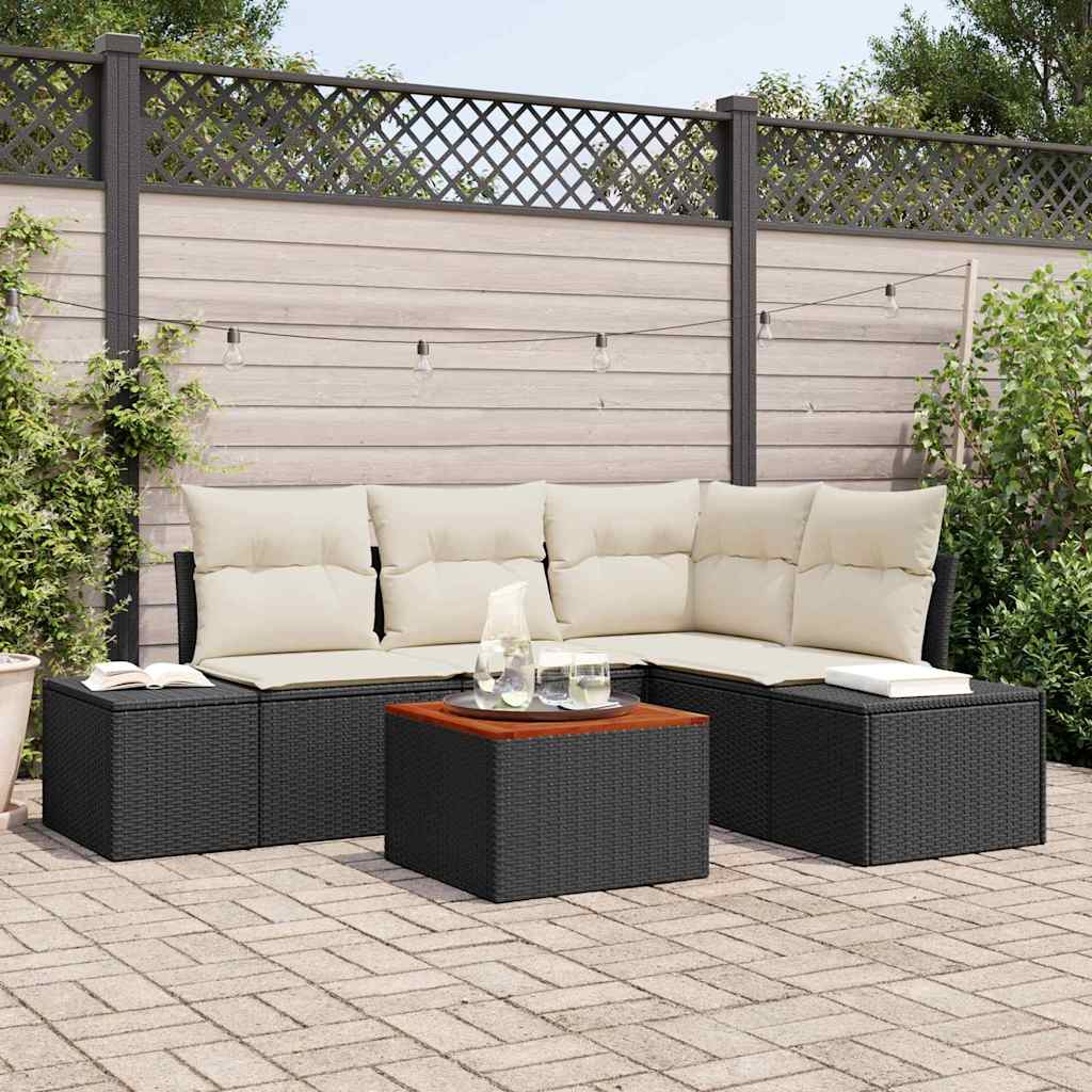 vidaXL Garten-Sofa-Set mit Kissen 5 pcs Schwarz Poly Rattan
