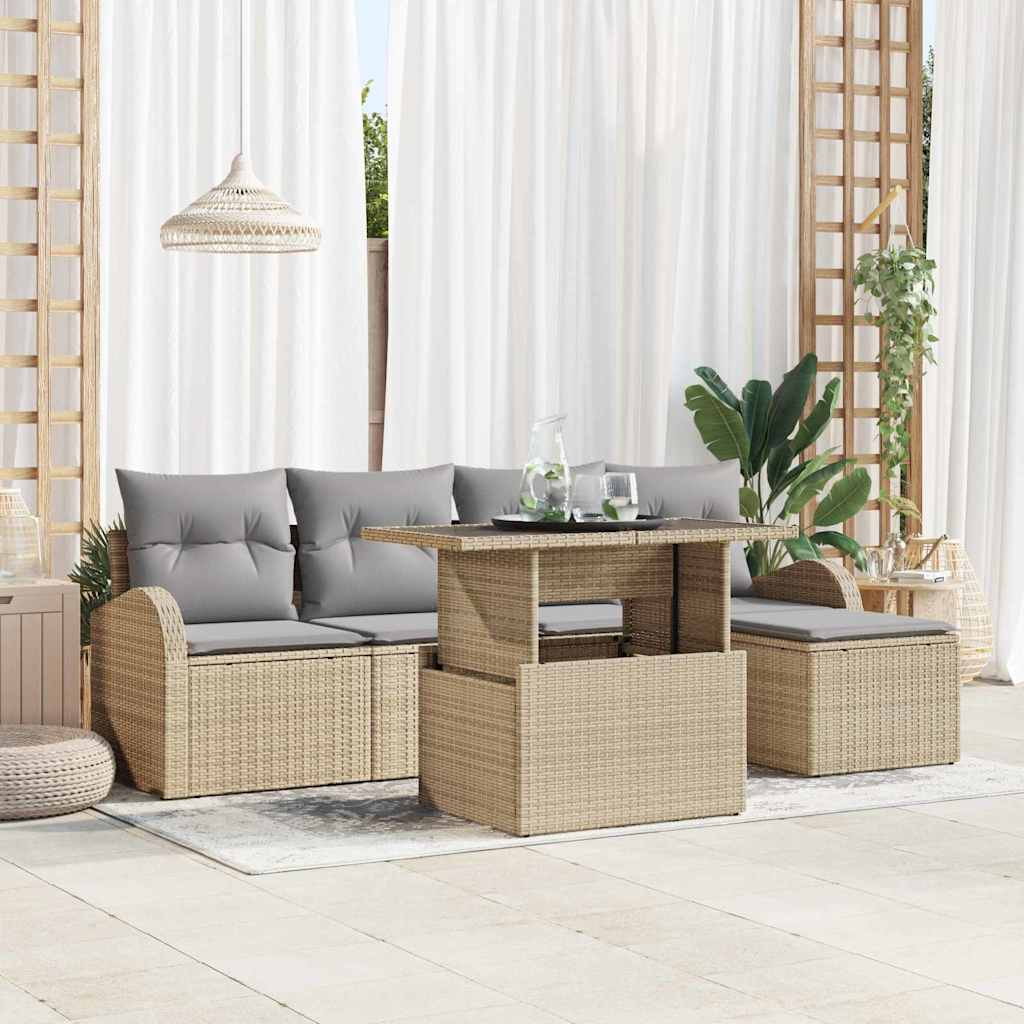 vidaXL Garten-Sofa-Set mit Kissen 6 pcs Beige Poly-Rattan