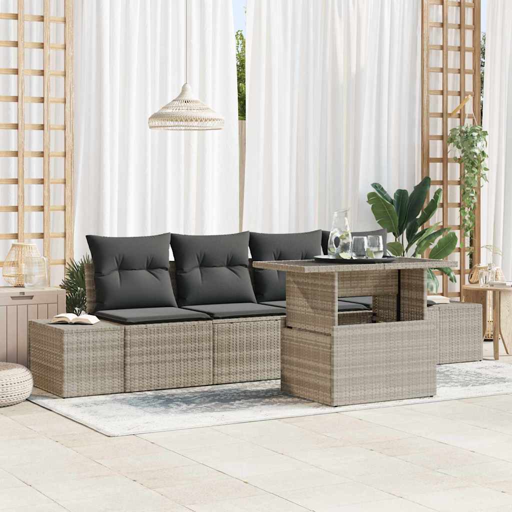 vidaXL Sofa Set mit Kissen 5 pcs Hellgrau Poly-Rattan