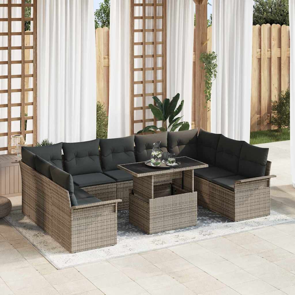 vidaXL Sofa Set mit Kissen 10 pcs Grau Poly-Rattan