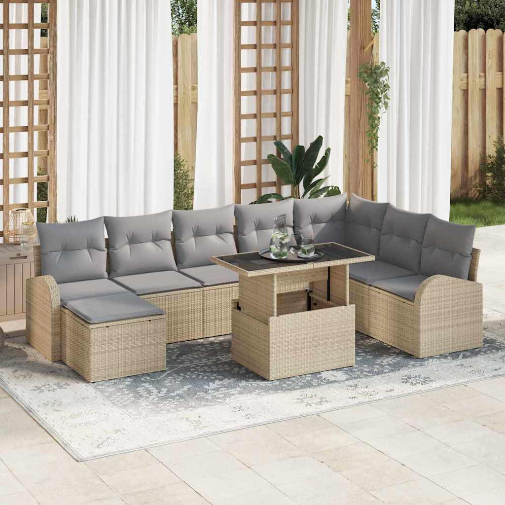 vidaXL Garten-Sofa-Set mit Kissen 9 pcs Beige und Hellgrau