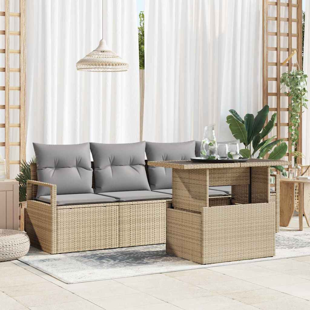 vidaXL Sofa Set mit Kissen 5 pcs Beige Poly-Rattan