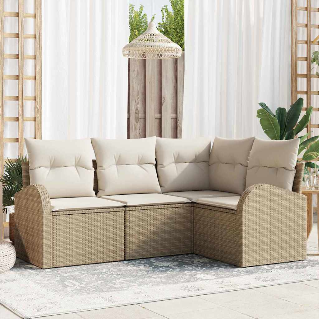 vidaXL Sofa Set mit Kissen 4 pcs Beige und Weiß Poly-Rattan