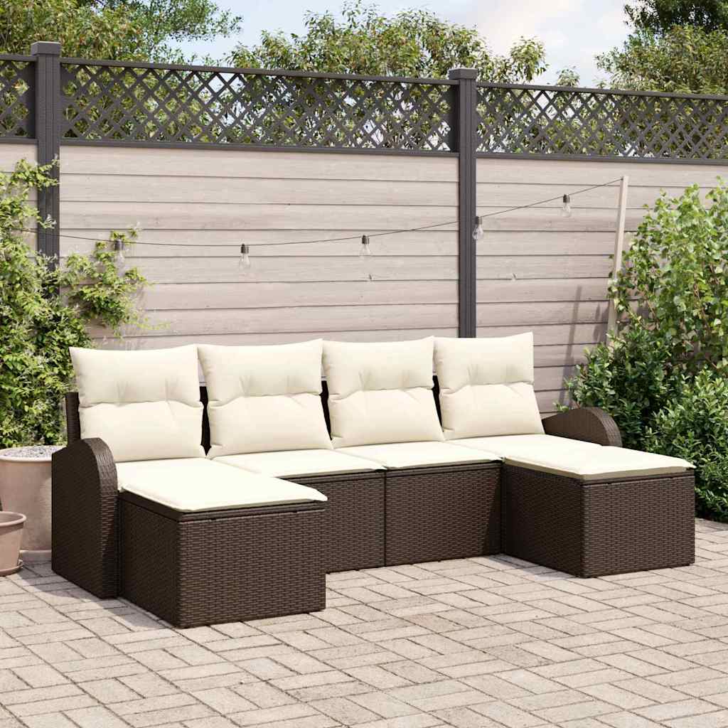 vidaXL Sofa Set mit Kissen 6 pcs Braun und Weiß Poly-Rattan