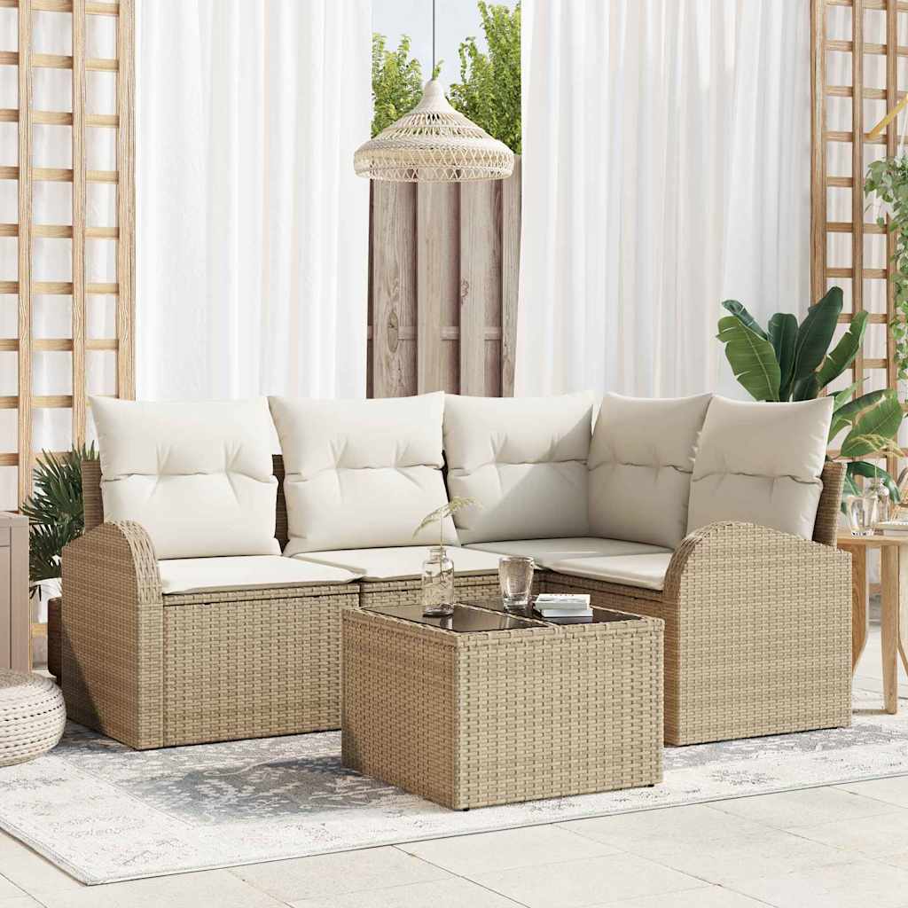 vidaXL Sofa Set mit Kissen 5 pcs Beige und Weiß Poly-Rattan