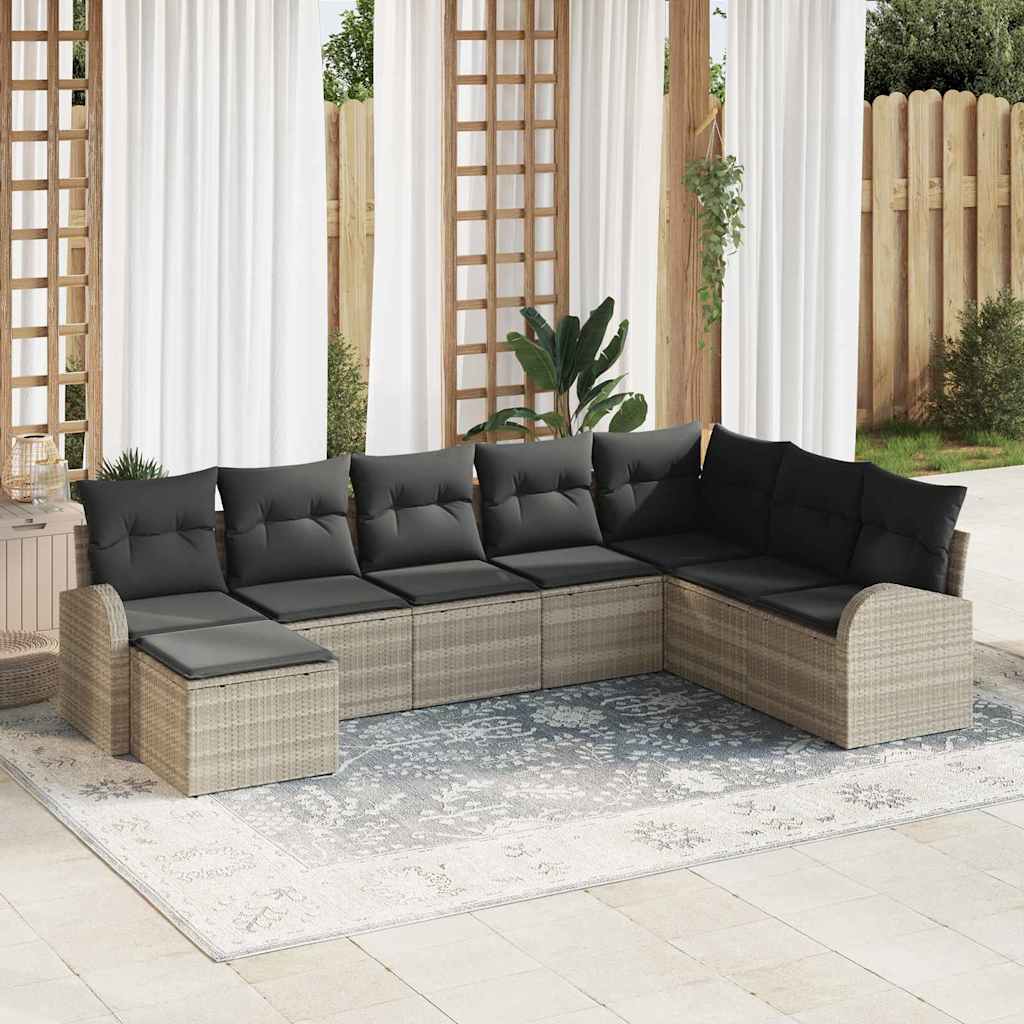 vidaXL Sofa Set mit Kissen mit Speicher 8 pcs Hellgrau Poly-Rattan