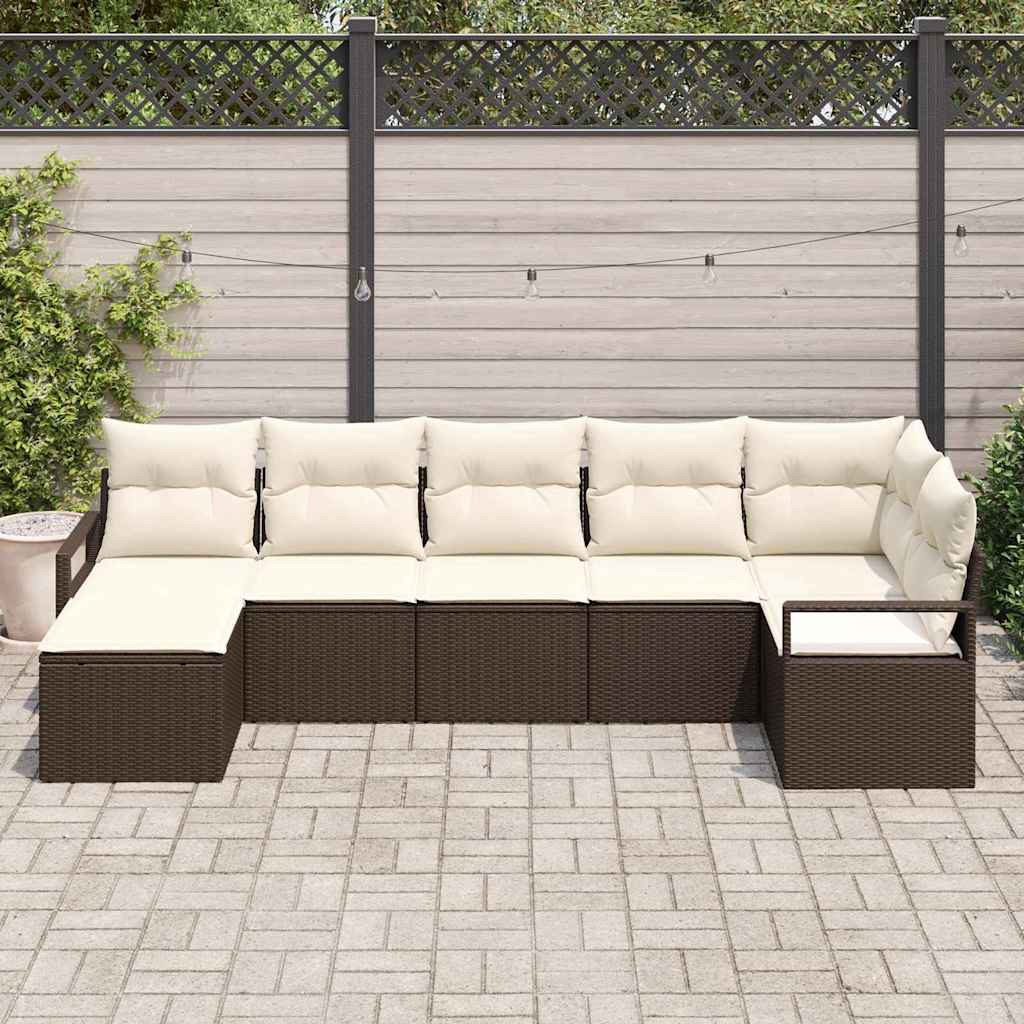 vidaXL Sofa Set mit Kissen 7 pcs Braun und Creme Poly-Rattan