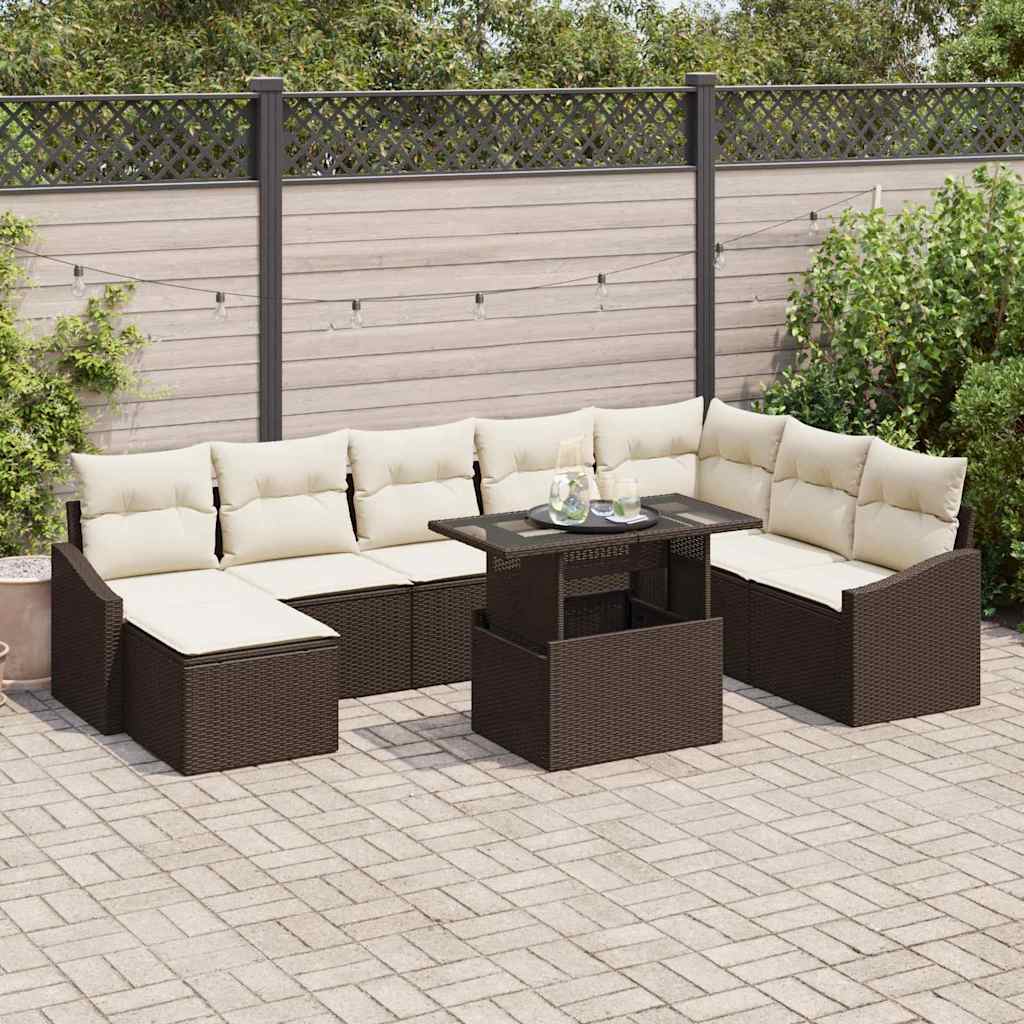 vidaXL Sofa Set mit Kissen 9 pcs Braun und Creme Poly-Rattan