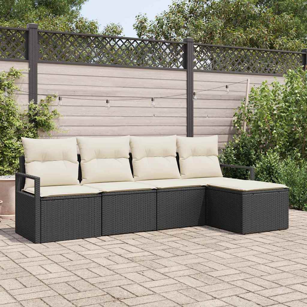 vidaXL Sofa Set mit Kissen 5 pcs Schwarz und Creme Poly-Rattan