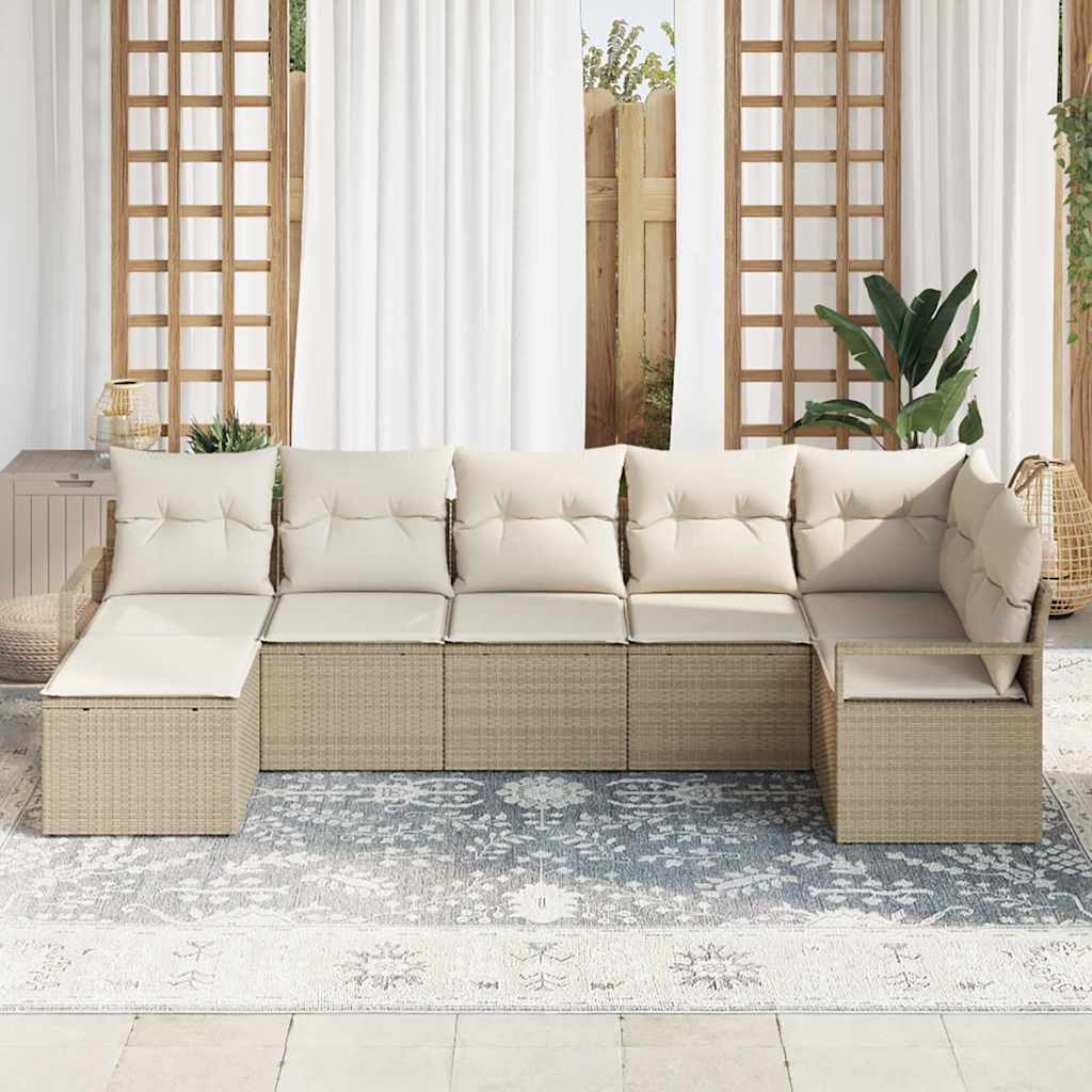 vidaXL Sofa Set mit Kissen 7 pcs Beige und Creme Poly-Rattan