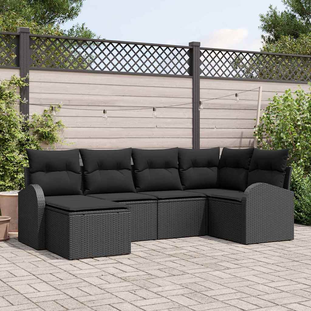 vidaXL Sofa Set mit Kissen mit Speicher 6 pcs Schwarz Poly-Rattan