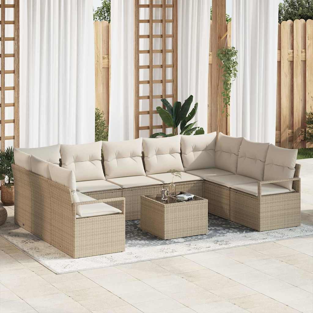 vidaXL Sofa Set mit Kissen 10 pcs Beige und Creme Poly-Rattan