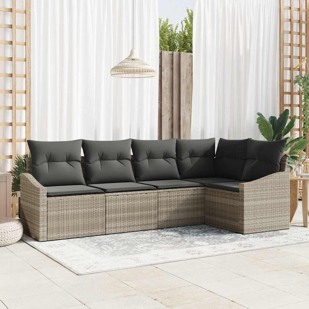 vidaXL Sofa Set mit Kissen mit Speicher 5 pcs Hellgrau Poly-Rattan