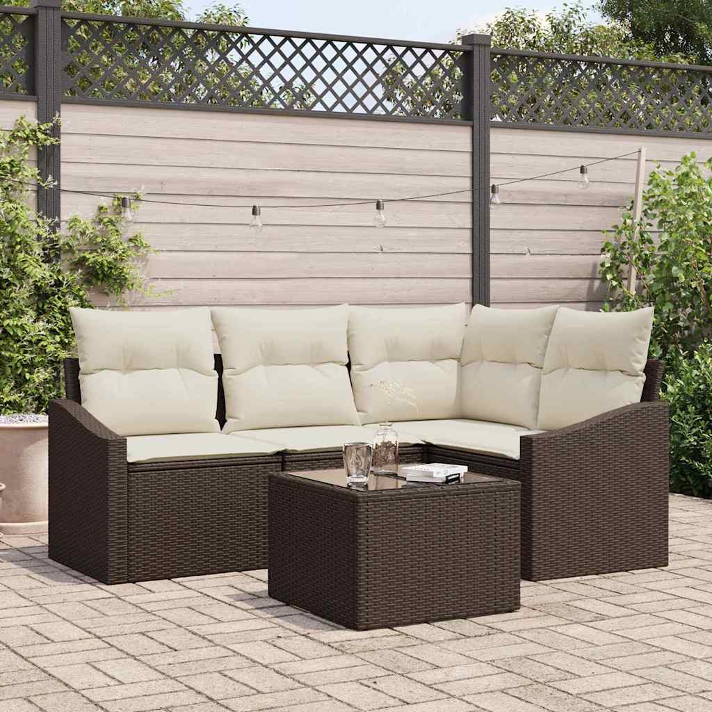 vidaXL Sofa Set mit Kissen 5 pcs Braun und Creme Poly-Rattan