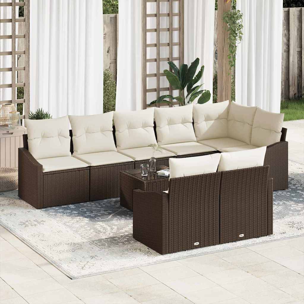 vidaXL Sofa Set mit Kissen 9 pcs Braun und Creme Poly-Rattan