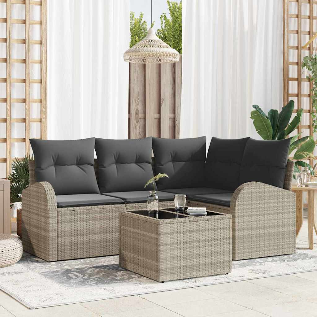 vidaXL Sofa Set mit Kissen mit Speicher 5 pcs Hellgrau Poly-Rattan