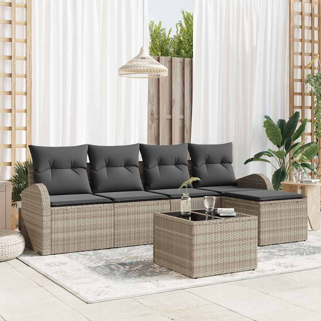 vidaXL Sofa Set mit Kissen mit Speicher 6 pcs Hellgrau Poly-Rattan
