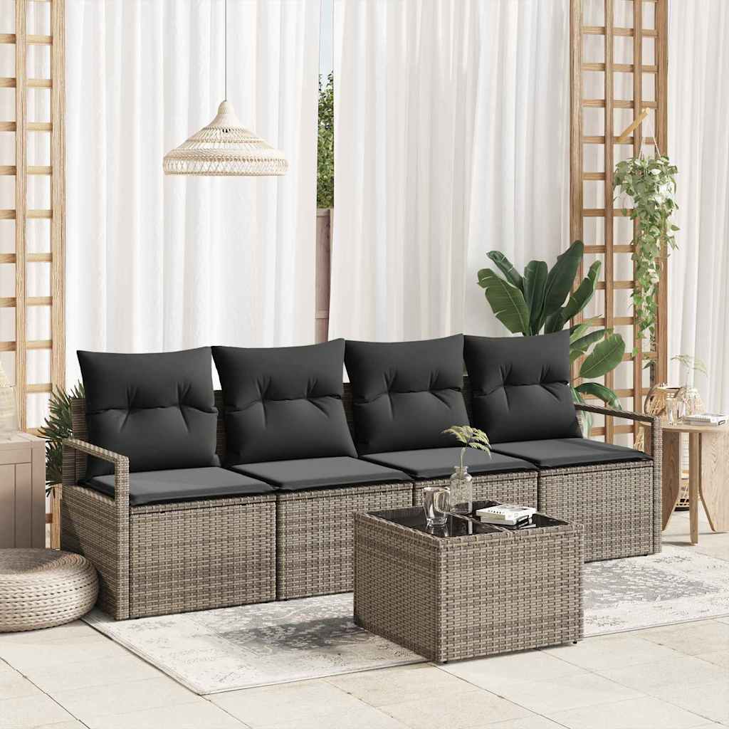 vidaXL Sofa Set mit Kissen mit Speicher 5 pcs Grau Poly-Rattan