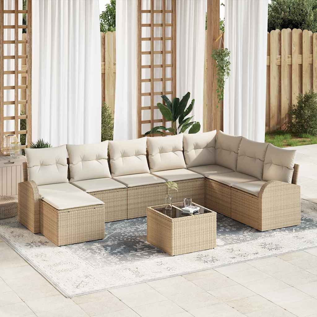vidaXL Sofa Set mit Kissen 9 pcs Beige und Weiß Poly-Rattan