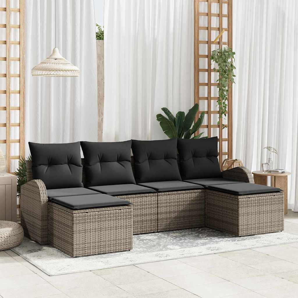 vidaXL Sofa Set mit Kissen mit Speicher 6 pcs Grau Poly-Rattan