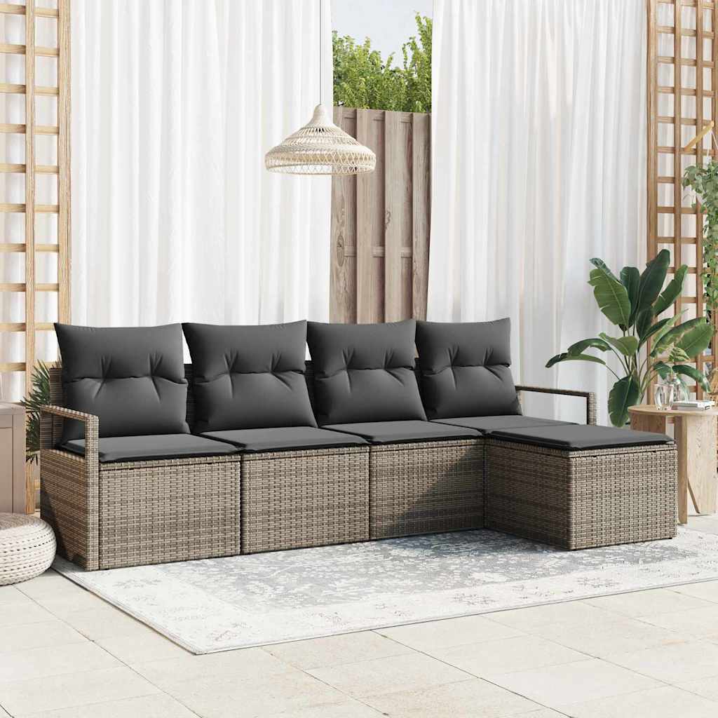 vidaXL Sofa Set mit Kissen mit Speicher 5 pcs Grau Poly-Rattan