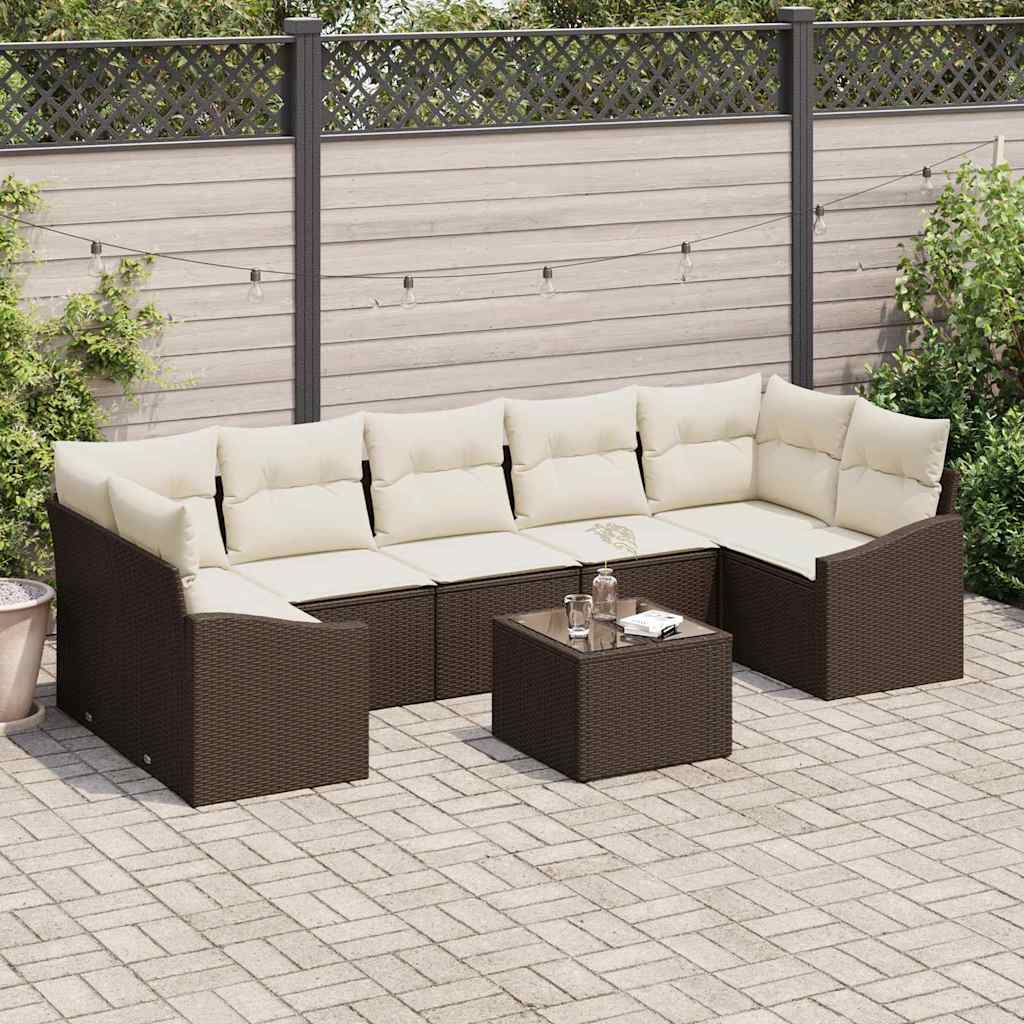 vidaXL Sofa Set mit Kissen 8 pcs Braun und Creme Poly-Rattan
