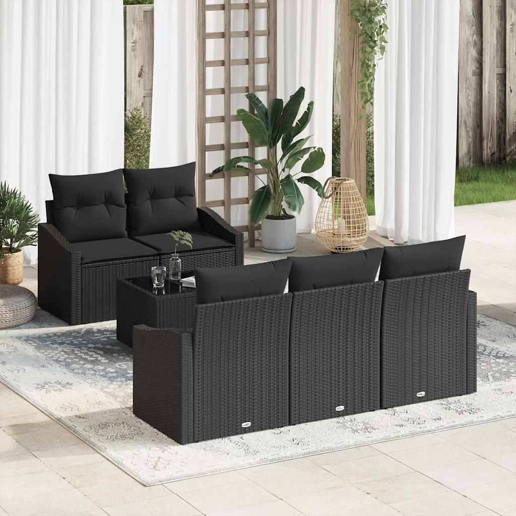 vidaXL Sofa Set mit Kissen mit Speicher 6 pcs Schwarz Poly-Rattan