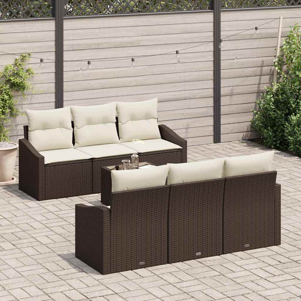 vidaXL Sofa Set mit Kissen 7 pcs Braun und Creme Poly-Rattan