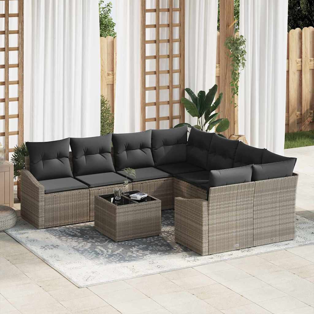 vidaXL Sofa Set mit Kissen 9 pcs Hellgrau und Dunkelgrau Poly-Rattan