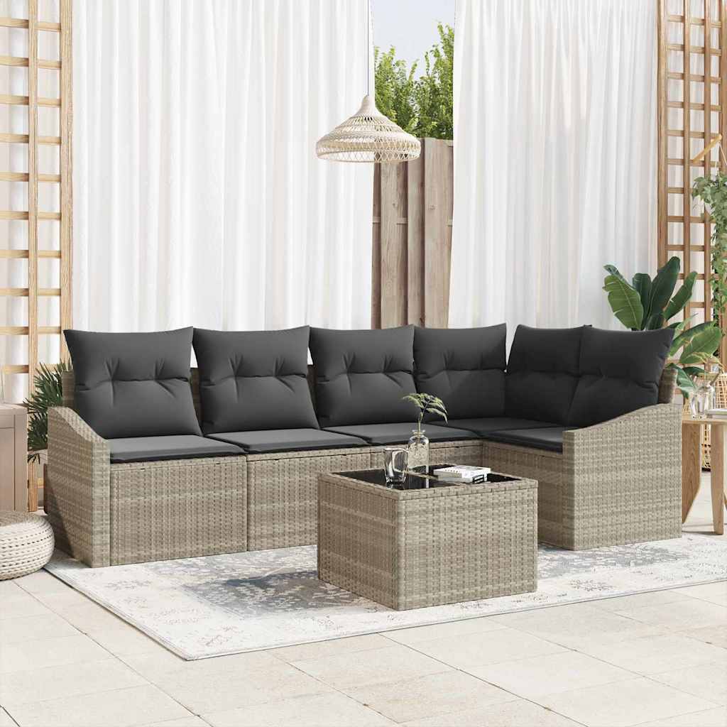 vidaXL Sofa Set mit Kissen mit Speicher 6 pcs Hellgrau Poly-Rattan