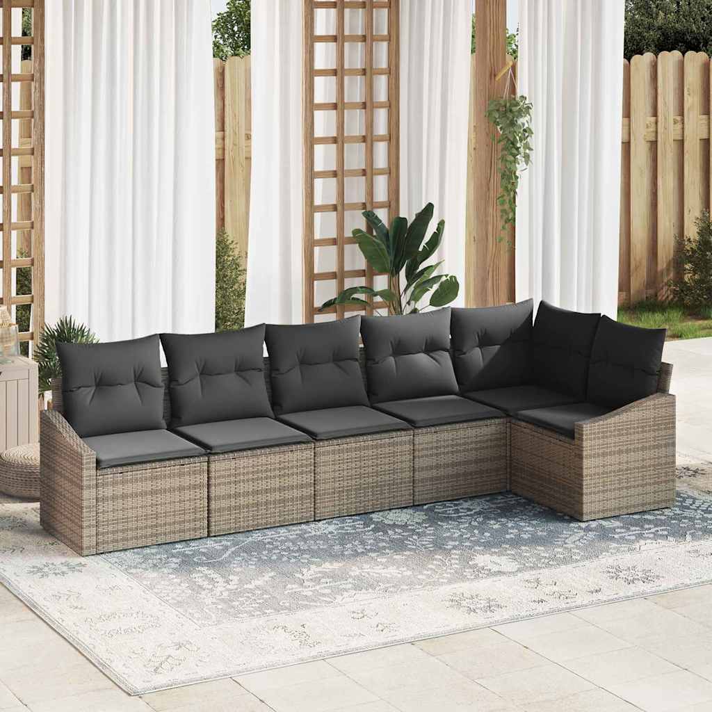 vidaXL Sofa Set mit Kissen mit Speicher 6 pcs Grau Poly-Rattan