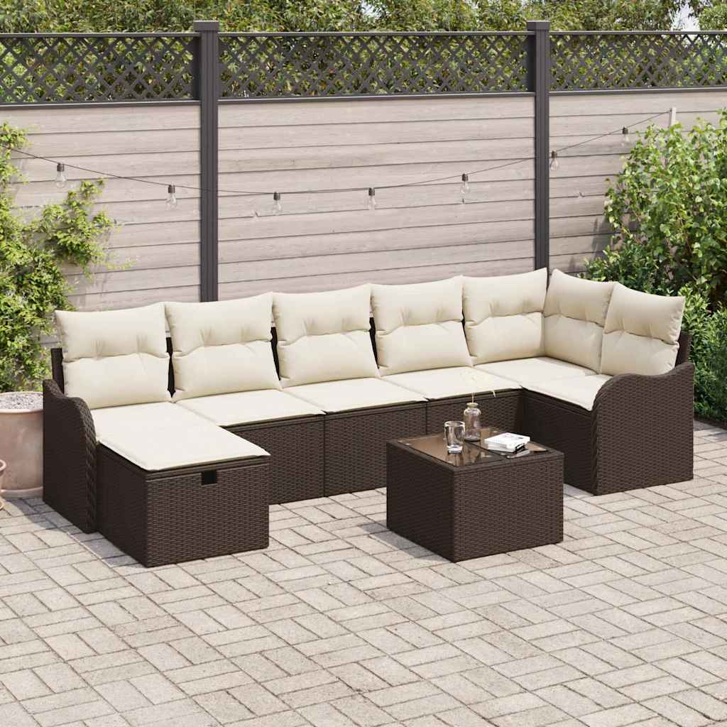 vidaXL Sofa Set mit Kissen 8 pcs Braun und Creme Poly-Rattan