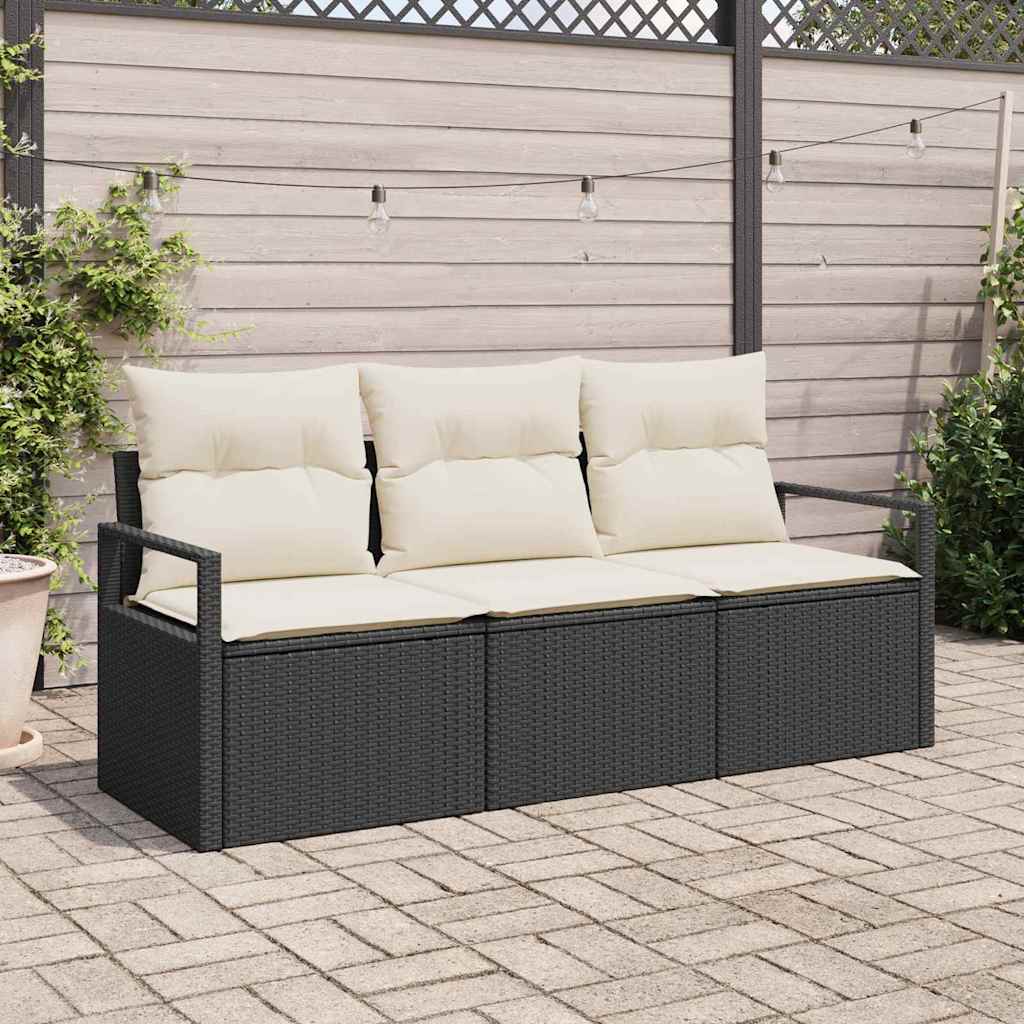 vidaXL Sofa Set mit Kissen 3 pcs Schwarz Poly Rattan