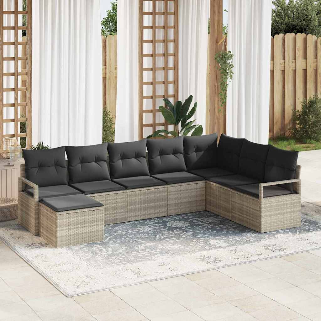 vidaXL Sofa Set mit Kissen 7 pcs Hellgrau Poly Rattan
