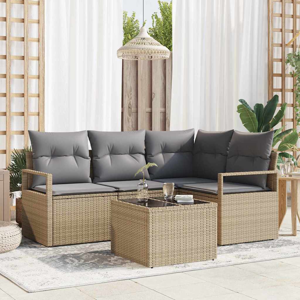 vidaXL Sofa Set 5 pcs Beige Poly-Rattan
