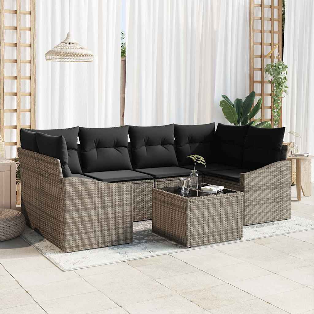 vidaXL Sofa Set mit Kissen mit Kissen 7 pcs Grau Poly Rattan