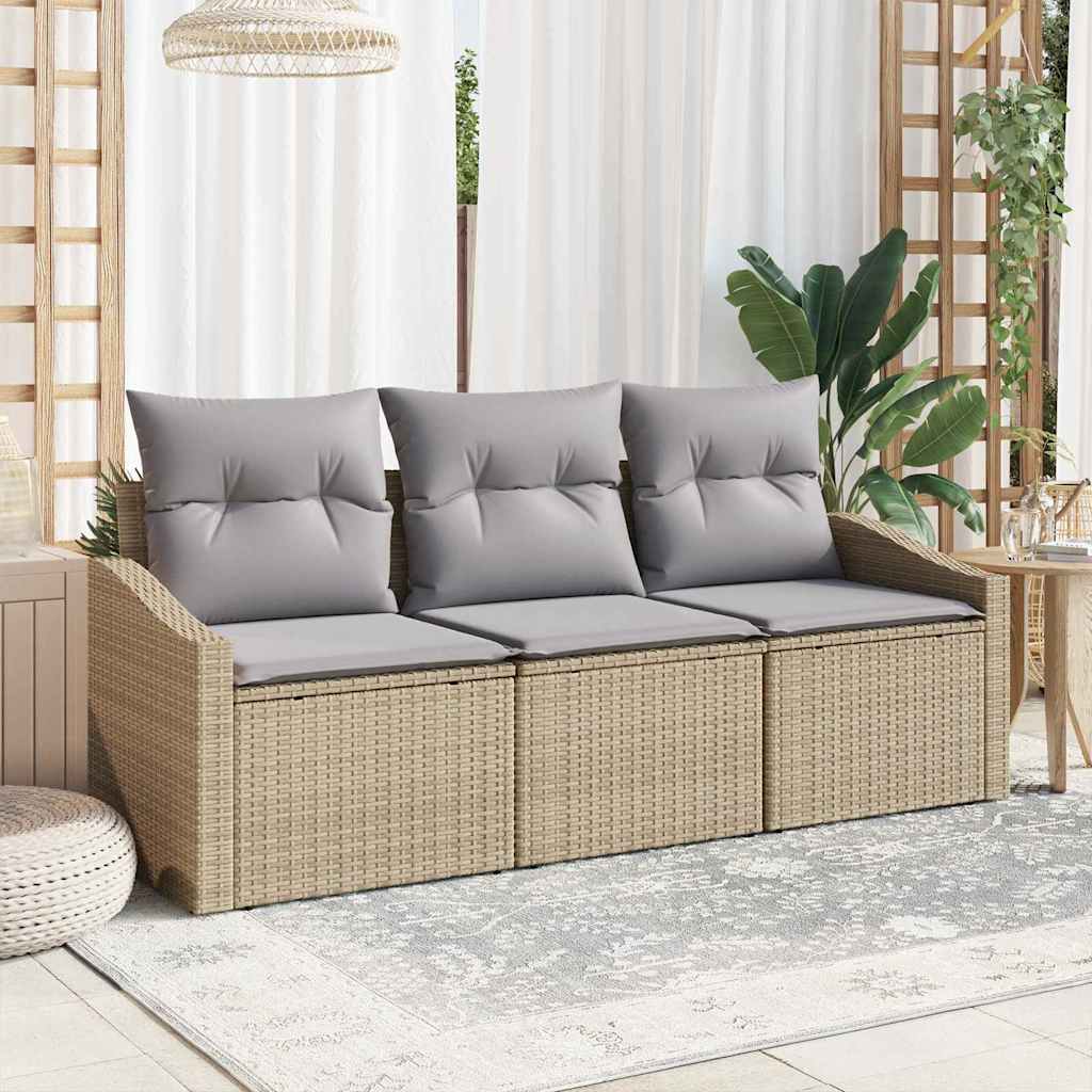 vidaXL Sofa Set mit Kissen 3 pcs Beige Poly-Rattan