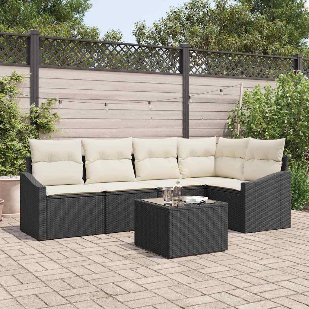 vidaXL Sofa Set mit Kissen 6 pcs Schwarz Poly Rattan