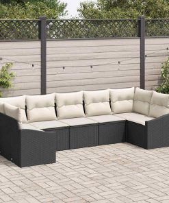 vidaXL Sofa Set mit Kissen 7 pcs Schwarz Poly Rattan