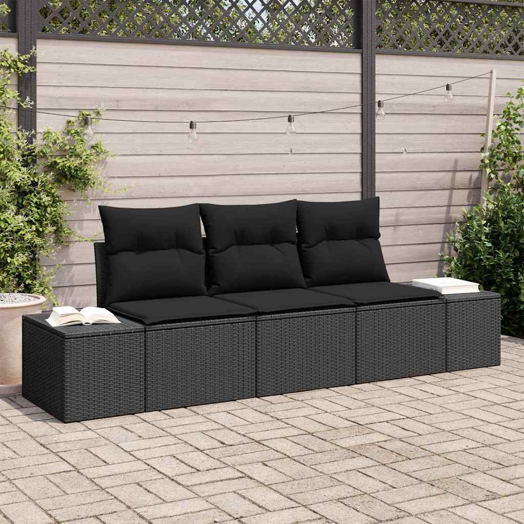 vidaXL Sofa Set mit Kissen 3 pcs Schwarz Poly-Rattan