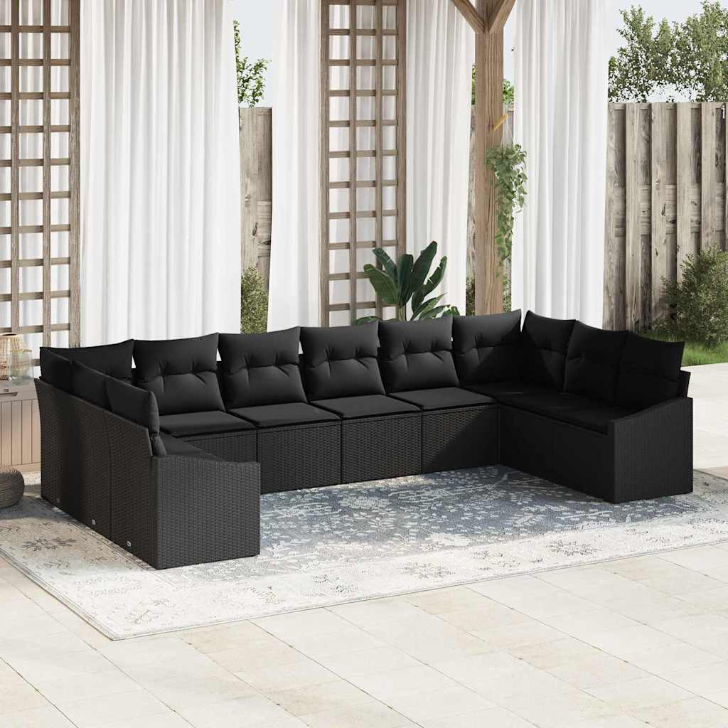 vidaXL Sofa Set mit Kissen 10 pcs Schwarz Poly Rattan