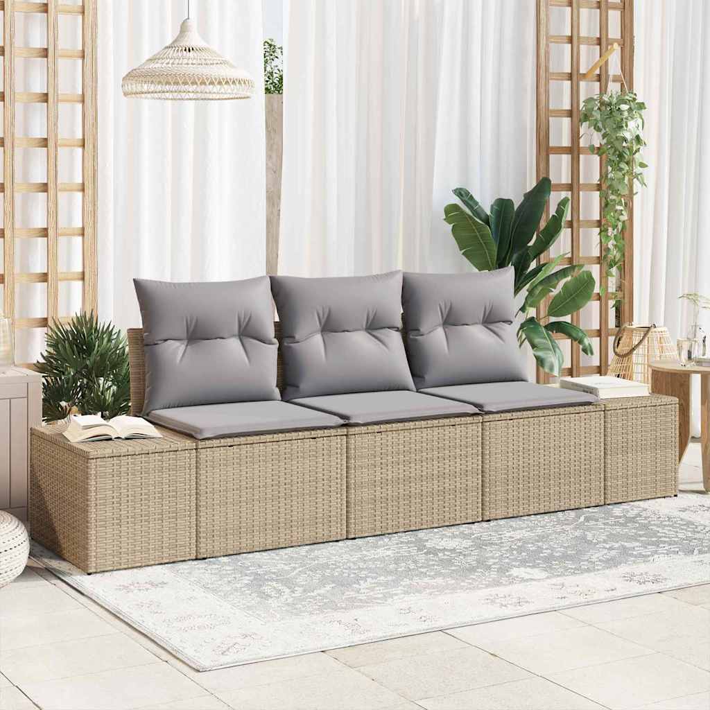 vidaXL Sofa Set mit Kissen 3 pcs Beige Poly-Rattan