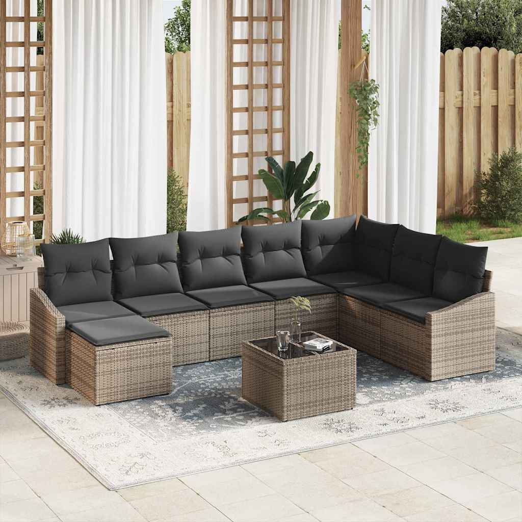 vidaXL Sofa Set mit Kissen 9 pcs Grau Poly Rattan