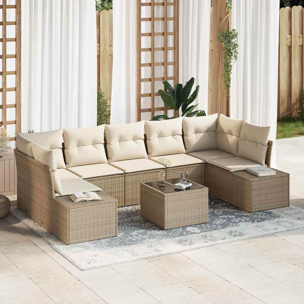 vidaXL Sofa Set mit Kissen 8 pcs Beige Poly Rattan