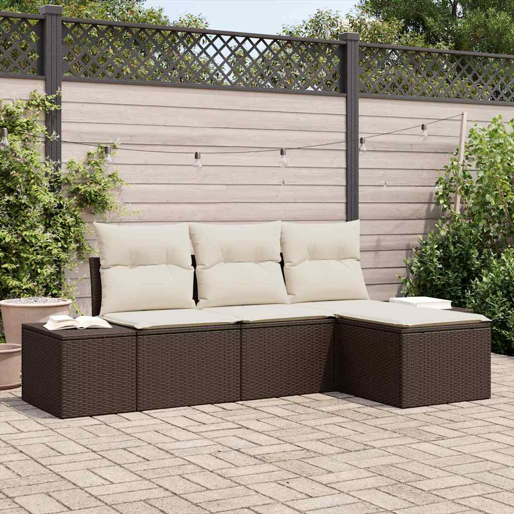 vidaXL Sofa Set mit Kissen 4 pcs Braun Poly Rattan