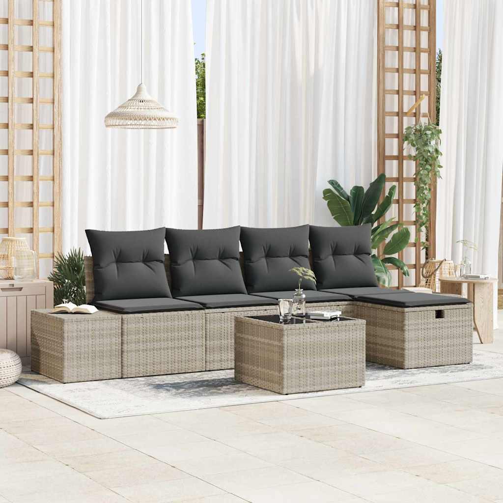 vidaXL Sofa Set mit Kissen 6 pcs Poly-Rattan