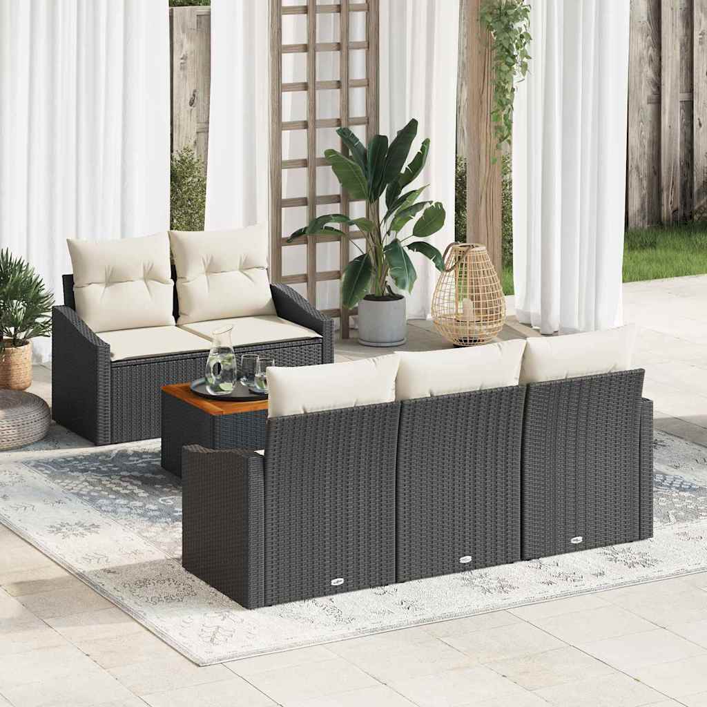 vidaXL Garten-Sofa-Set mit Kissen 6 pcs Schwarz Poly Rattan
