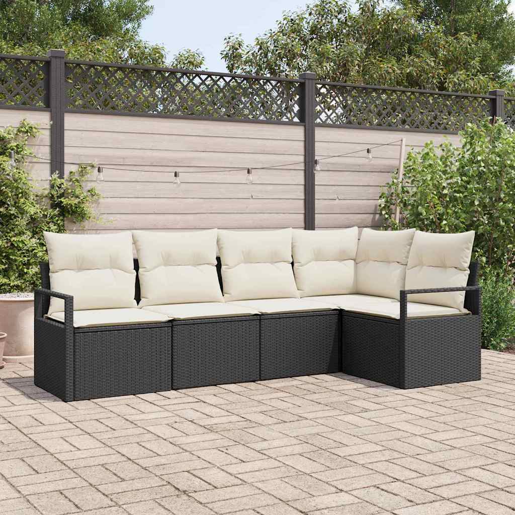 vidaXL Sofa Set mit Kissen 5 pcs Schwarz Poly Rattan