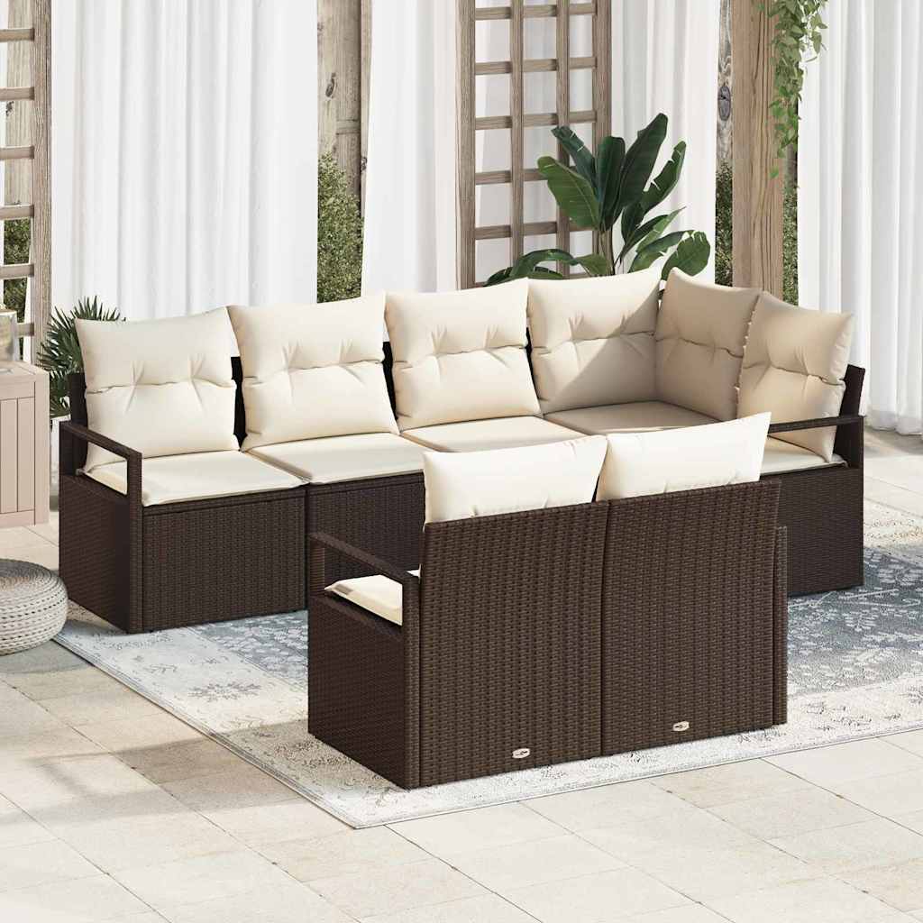vidaXL Sofa Set mit Kissen 7 pcs Braun Poly Rattan